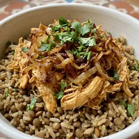 Arroz com Lentilha e Frango Desfiado, Shawarma na Brasa