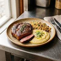 Bife Ancho com Purê de Mandioquinha, Marmitaria Ponto do Chef
