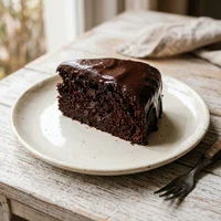 Fatia de Bolo de Chocolate de Massa Madre, Fermento Vivo