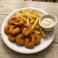 Camarão Empanado com Fritas, Camarão & Coentro