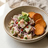 Ceviche de Tilápia com Batata-Doce, Mar & Folha