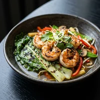 Chop Suey de Camarão e Acelga Grelhada, Casa do Fogo Longo