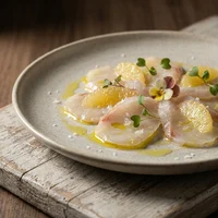 Crudo de Peixe Branco com Cítricos, Ostra Negra