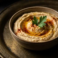 Homus de Grão Descascado com Ghee Tostado, Cedro e Sumagre