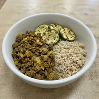 Marmita de Patinho Moído com Arroz Integral, Marmita Leve