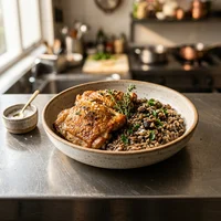 Marmita de Frango Confitado com Arroz de Alho Negro, Marmitaria Ponto do Chef