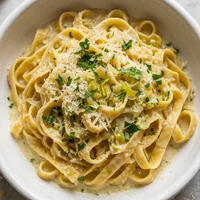 Fettuccine ao Creme de Alho-Poró, Orto Verde