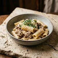 Rigatoni ao Ragu Branco de Cordeiro, Radice