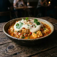 Moqueca de Cação com Espuma de Coco, Fogo e Farinha