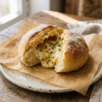 Pão de Batata Recheado de Queijo de Cabra, Padaria Manteiga & Folha