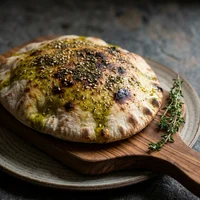 Pão Sírio de Fermentação Natural com Za'atar, Flor de Laranjeira