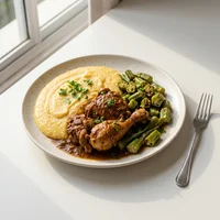 Prato Feito de Frango com Angu e Quiabo, Marmitaria Tutu e Angu