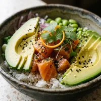 Poke de Salmão Curado em Cítricos, Clorofila