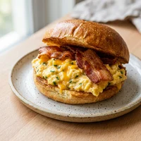 Sanduíche de Ovos Mexidos com Bacon, Padaria Forno & Fôlego