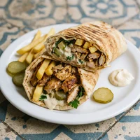 Wrap de Shawarma com Fritas Dentro, Shawarma na Brasa