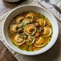 Capeletti de Abóbora em Caldo de Legumes, Verde Caldo