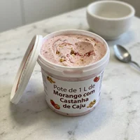 Pote de 1 L de Morango com Castanha de Caju, Verão Vegano Gelados