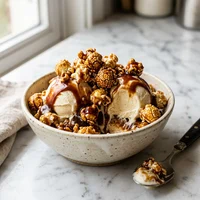 Sundae de Caramelo com Pipoca, Neve Instantânea