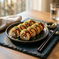 Hot Roll de Enguia (8 un.), Izakaya Lanterna Branca