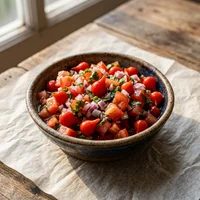 Vinagrete de Pimenta Biquinho, Frango Caipira do Fogão de Lenha