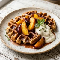 Waffle de Levain com Frutas Assadas, Fermento Vivo